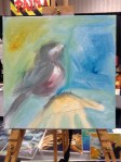 wip oil painting bird on hand