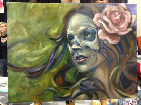wip oil painting skull woman face