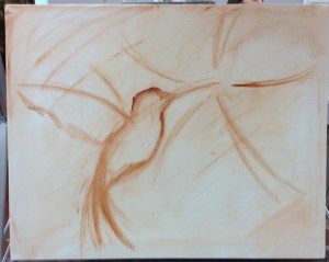 Rochester Flower with humming bird - painting in progress