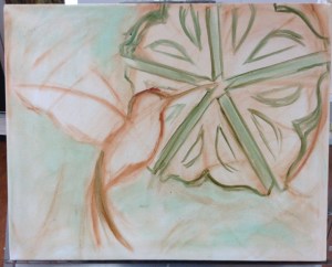Rochester Flower with humming bird - painting in progress