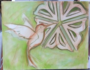 Rochester Flower with humming bird - painting in progress