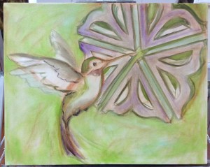 Rochester Flower with humming bird - painting in progress