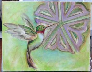 Rochester Flower with humming bird - painting in progress