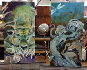 bear and bunny paintings in progress