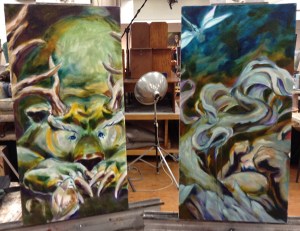 bear and bunny paintings in progress