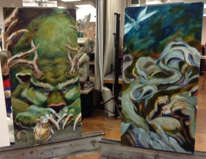 bear and bunny paintings in progress