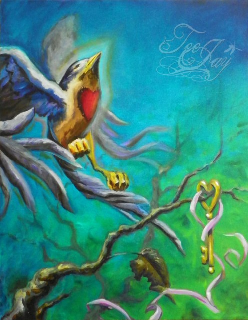 Letting Go (bird and key) oil painting