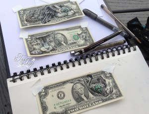 decorating two dollar bills