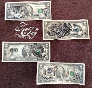 decorated two dollar bills