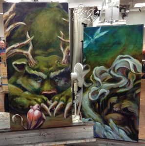 bear and bunny paintings, work in progress