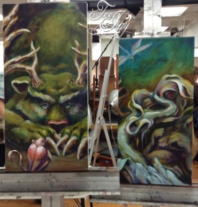 bear and bunny painting, work in progress