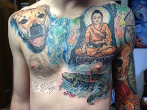 buddha chest panel tattoo