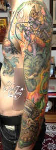 Buddha Mara sleeve tattoo