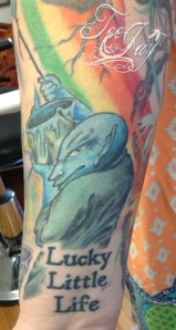 Rainbow Goblin tattoo "Lucky Little Life"