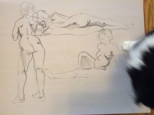 figure drawing with cat