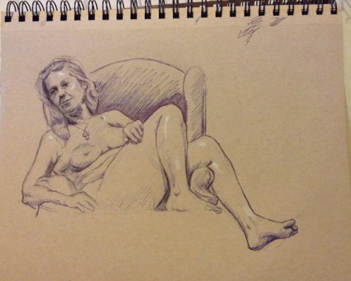 female figure drawing reclining female ball point pen