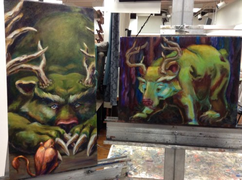 bear oil paintings in progress