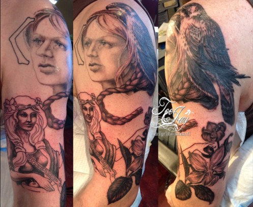 Norse Goddess sleeve tattoo in progress