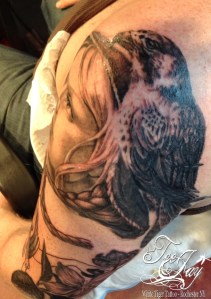 detail of Freyja's falcon