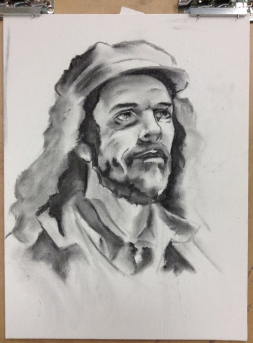 charcoal drawing on canvas