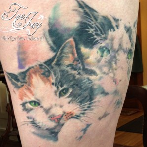 double exposed kitty tattoo