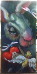 sad bunny painting in progress