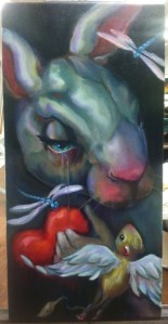 sad bunny painting in progress