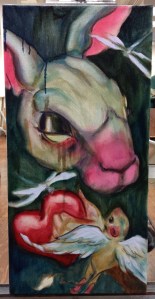 sad bunny painting in progress