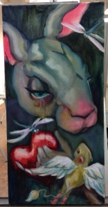 sad bunny painting in progress