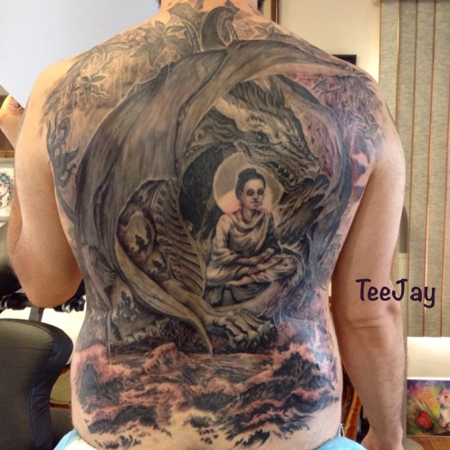 Buddha Naga Muchalinda tattoo back piece