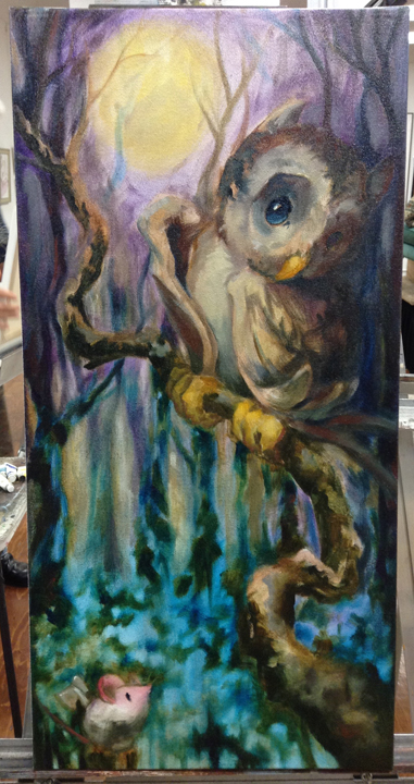 owl painting in progress