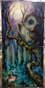 owl painting in progress
