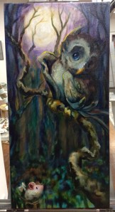 owl painting in progress