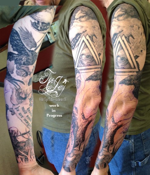 norse sleeve tattoo in progress