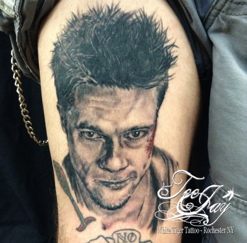 Tyler Durden portrait tattoo healed