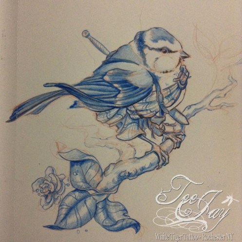 blue tit in a great kilt drawing