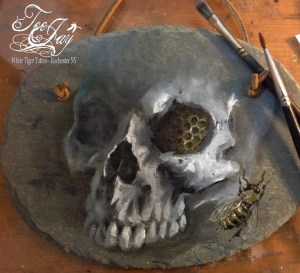 Garden Skull painting on slate