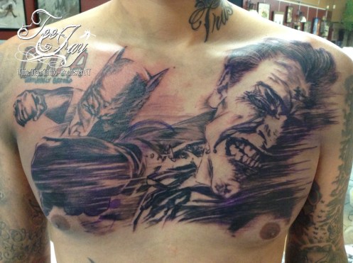 Batman and Joker chest tattoo