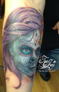 sugar skull portrait of daughter tattoo