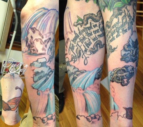 waterfall tattoo in progress