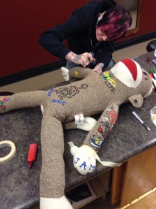 Holly and sock monkey