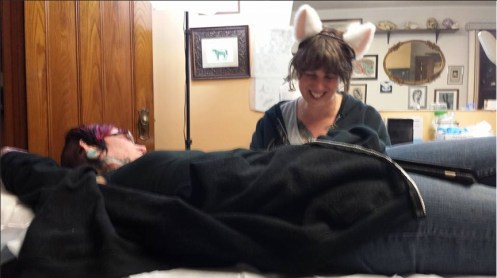 TeeJay tattooing with necomimi