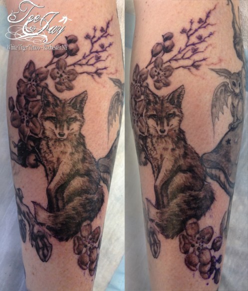 fox and blossoms tattoo