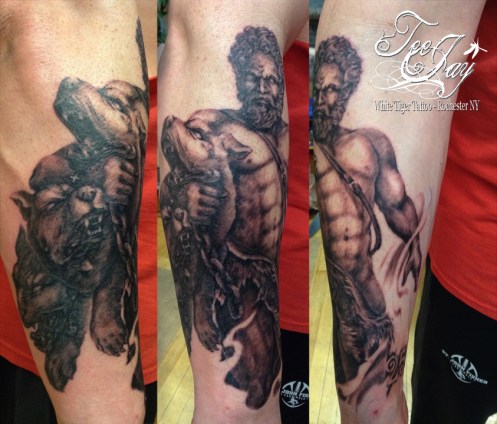 Hercules and Cerebus tattoo