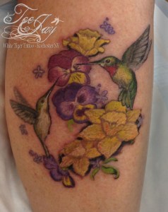 hummingbirds flowers tattoo