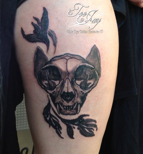 cat skull tattoo