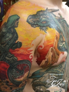 mountain unicycle knight and dragon tattoo