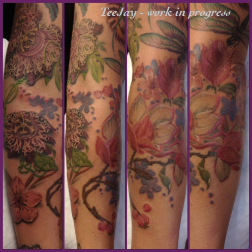 floral sleeve tattoo