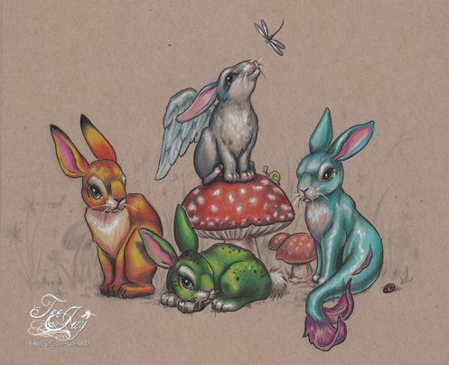 elemental fluffle, bunnies, earth air fire and water