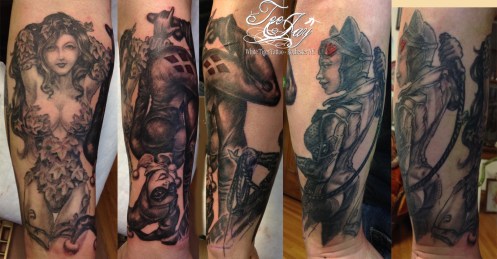 tattoo of Poison Ivy, Cat Woman and Harley Quinn